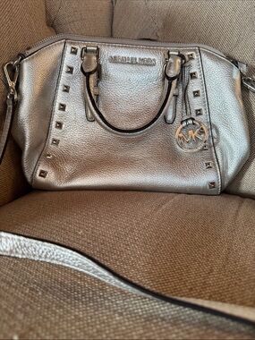 Michael Kors Silver Metallic Studded Satchel